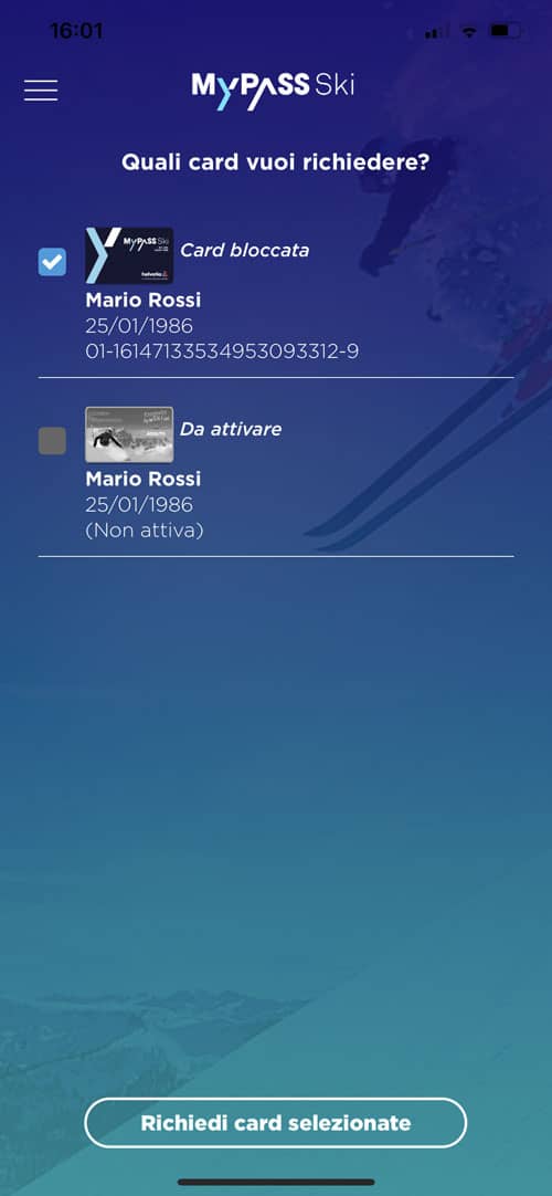 create an account, Skiers and Cards