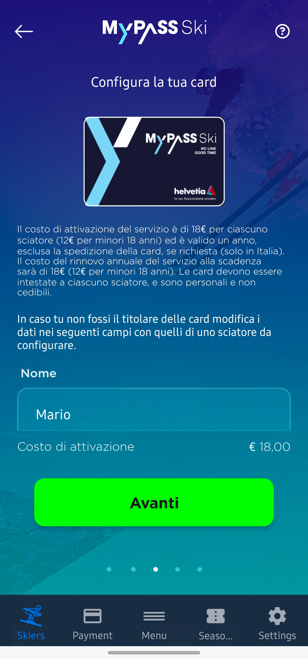 creare un account, Sciatori e Card