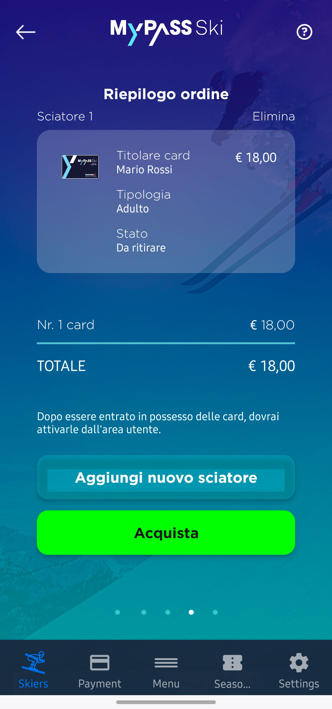 creare un account, Sciatori e Card
