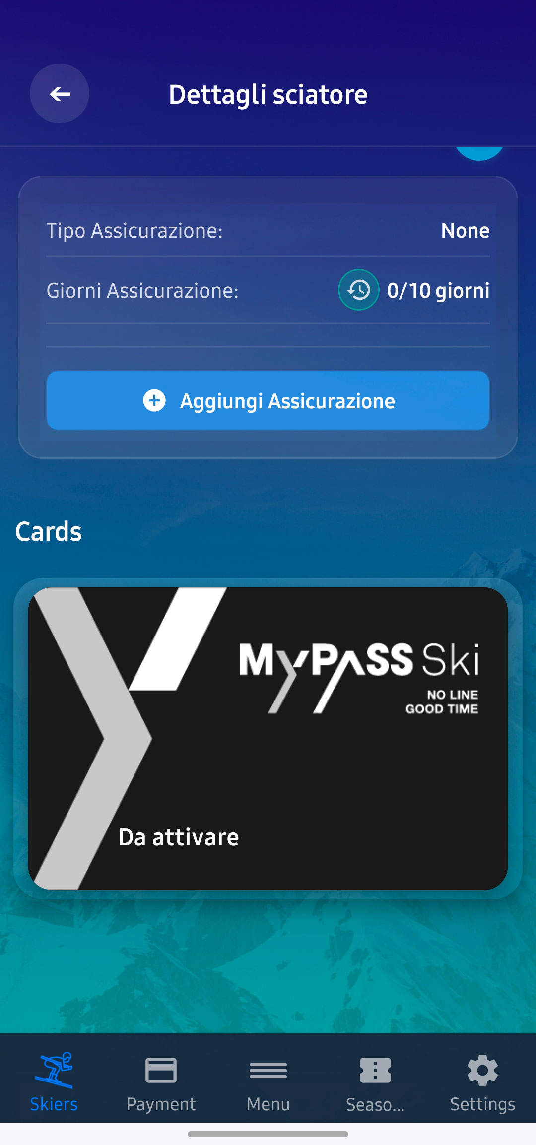 creare un account, Sciatori e Card