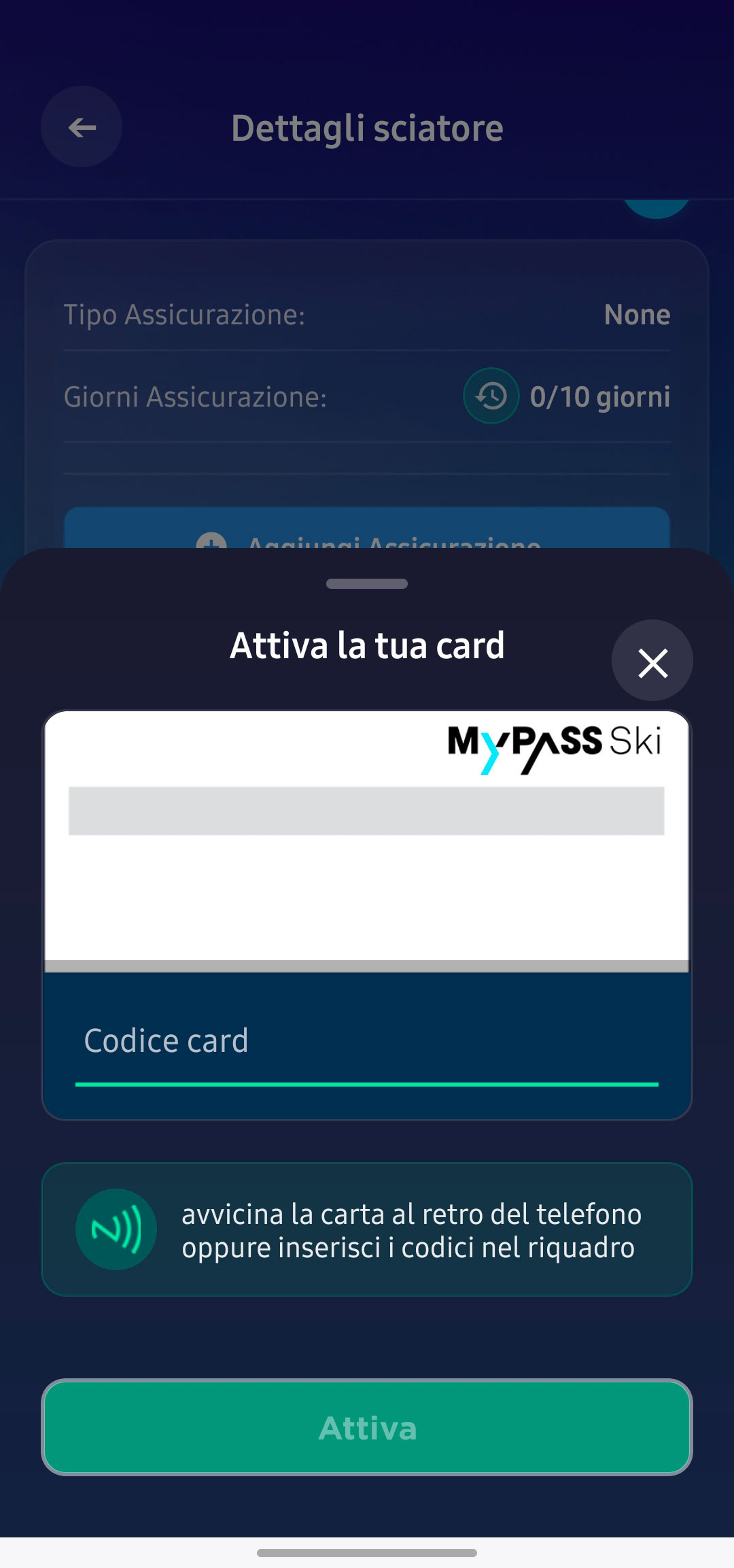 creare un account, Sciatori e Card